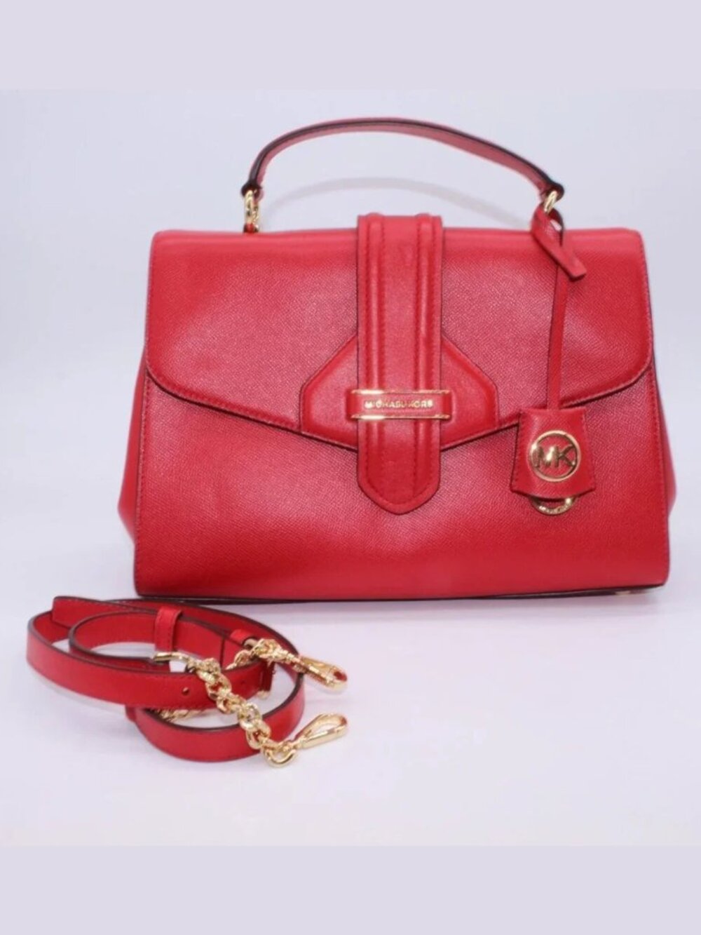 Michael Kors Shoulder Bag Purse Logo Red Leather Satchel